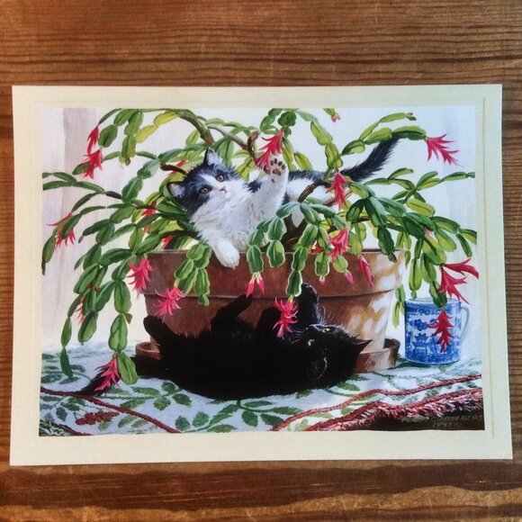 Set of 7 Christmas Cat Art Print Greeting Cards by Persis Clayton Weirs - Picture 4 of 7